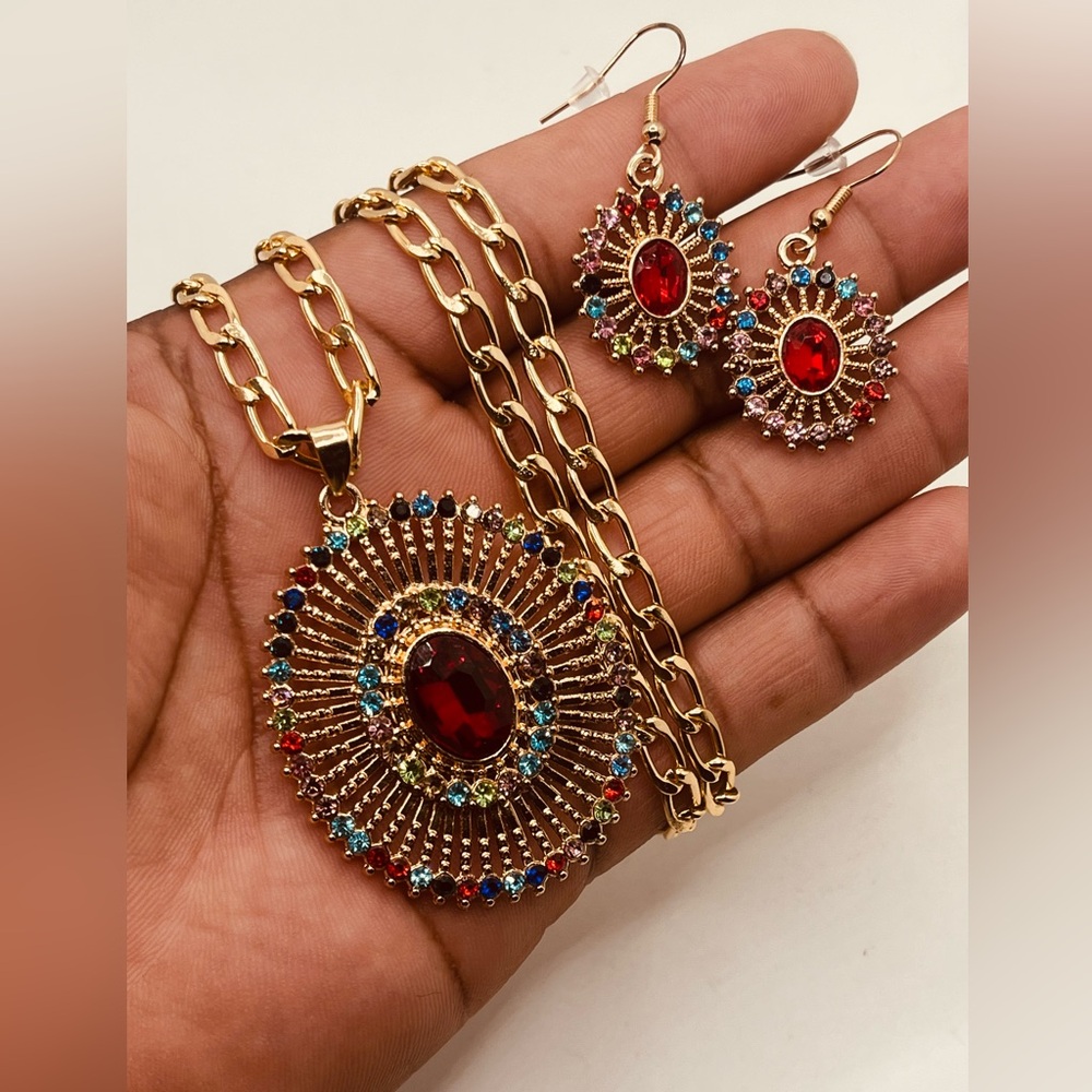 Gold plated set jewelry for women imitation diamond design